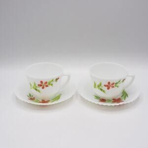 Macbeth Evans Monax Petalware Florette Red Floral Teacup & Saucer Lot of 2